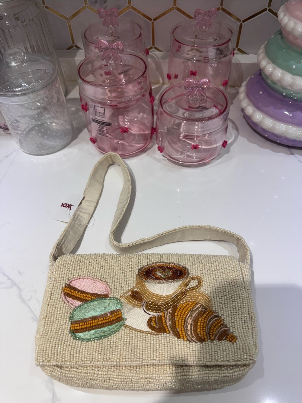 Beaded Pastries Crossbody Bag with Macaron Design